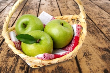 Group of tasty sweet fresh Apple on wooden board background, Fruits concept.