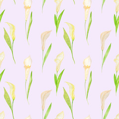 Watercolor calla lilies hand drawn seamless patterns