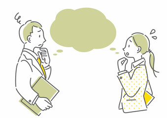 若いビジネスパーソン　トラブル　女性　男性　シンプルでお洒落な線画イラスト
