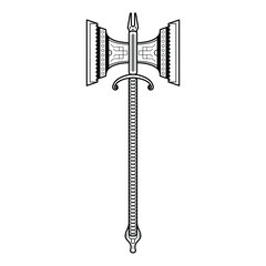 Abstract Black Simple Line Metal BattleAxe Blade Weapon Doodle Outline Element Vector Design Style Sketch Isolated On White Background Illustration For War, Battle