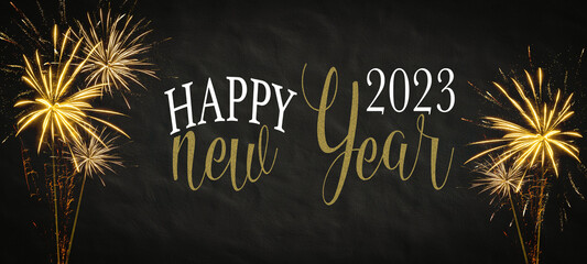 Silvester 2023 Happy New year New Year's Eve Party background banner panorama long- firework...