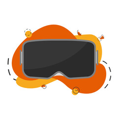 VR glasses headset. Virtual reality helmet. Orange bubble background. Vector stock illustration. Isolated eps10.