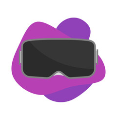 VR glasses headset. Virtual reality helmet. Purple bubble background. Vector stock illustration. Isolated eps10.