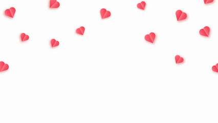 Valentine s paper confetti red hearts flying in the isolated white background. Red sign symbols of love border for Happy Mother s Day or romantic banner greeting card design