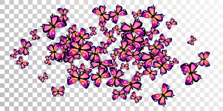 Romantic purple butterflies cartoon vector background. Spring ornate moths. Fancy butterflies cartoon girly wallpaper. Sensitive wings insects patten. Tropical beings.