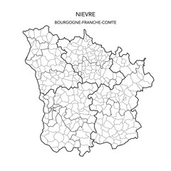 Vector Map of the Geopolitical Subdivisions of The Département De La Nièvre Including Arrondissements, Cantons and Municipalities as of 2022 - Bourgogne-Franche-Comté - France
