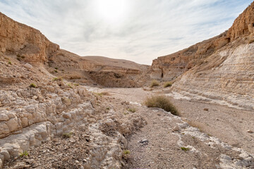 Mountains  in the Judean Desert near the Tamarim stream on the Israeli side of the Dead Sea near Jerusalem in Israel