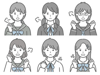 怒る女子学生の上半身セット