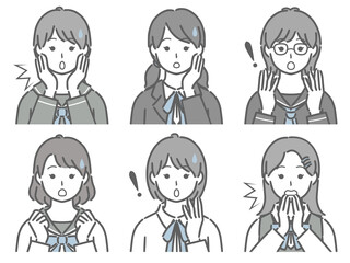 驚く女子学生の上半身セット