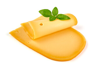 Traditional Gouda cheese, isolated on white background.