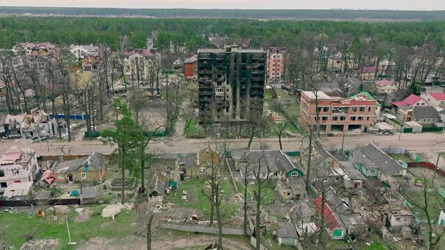 War Ukraine Kiev Kyiv bomb ruin house destruction city building street