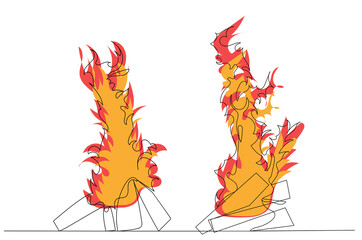 bonfire, fire continuous line drawing, sketch, vector