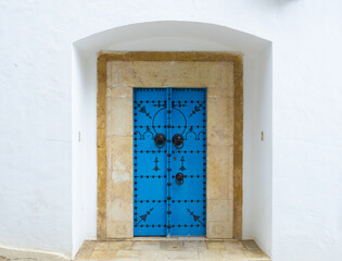 Typical blue gate in Sidi Bou Said, Tunisia