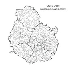 Vector Map of the Geopolitical Subdivisions of The Département De Côte-d’Or Including Arrondissements, Cantons and Municipalities as of 2022 - Bourgogne-Franche-Comté - France