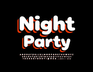 Vector modern flyer Night Party. Stylish 3D Font. Trendy style Alphabet Letters, Numbers and Symbols set