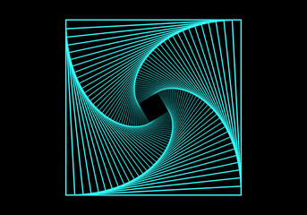 Remolino, espiral o hélice en azul neón sobre fondo negro