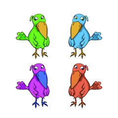 Four cute colorful birds