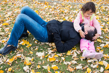 mother and daughter. autumn is happy too