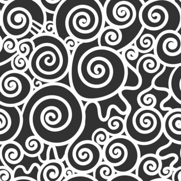 Abstract seamless pattern on black background. Doodle sea wallpaper. Line art waves print.