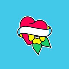 Heart tattoo with ribbon. Old school tattoo retro vector illustration.