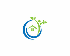 House Care and Eco House Natural Logo. Green House Real Estate Simple Vector Icon.