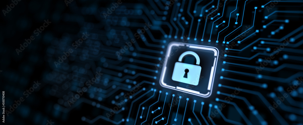Poster cyber security data privacy concept on virtual screen.