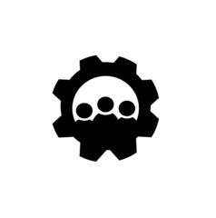The symbol of a team of businessmen, scientists, a team of workers in black isolated on a white background. The concept of teamwork. The icon of a group of people, a gear. Flat design style.