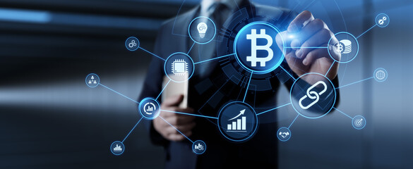 Bitcoin cryptocurrency growth stock market trading financial technology concept.