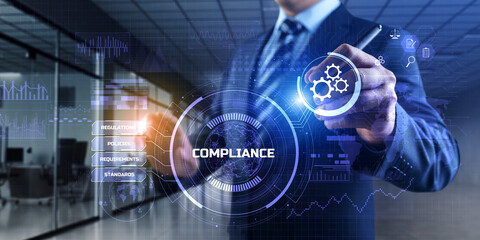 Compliance rules regulation policy law. Business technology concept.