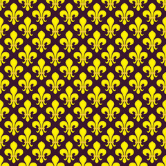 Renaissance pattern. Yellow fleur-de-lis on a purple-burgundy background. For printing on various materials.