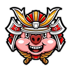 cute pig samurai vector logo