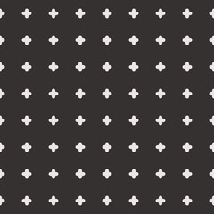 White crosses on a black background. Seamless black and white vector.