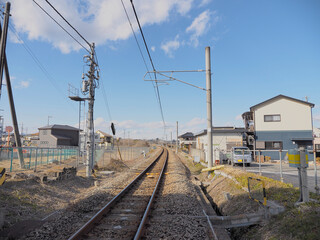 Fototapeta na wymiar 東京郊外の線路風景。線路。