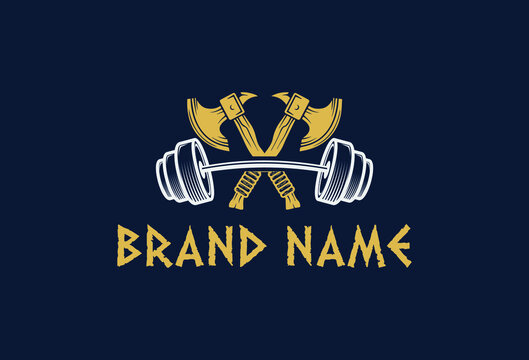 Warrior Fitness Gym Logo Template Design Vector, Emblem, Design Concept, Axe and barbell design