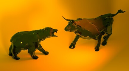 Obraz premium stock market 3d motive bull and bear