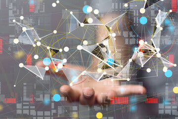 Neural network 3D illustration. Big data and cybersecurity