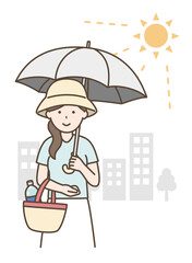 熱中症対策をしている女性のイラスト