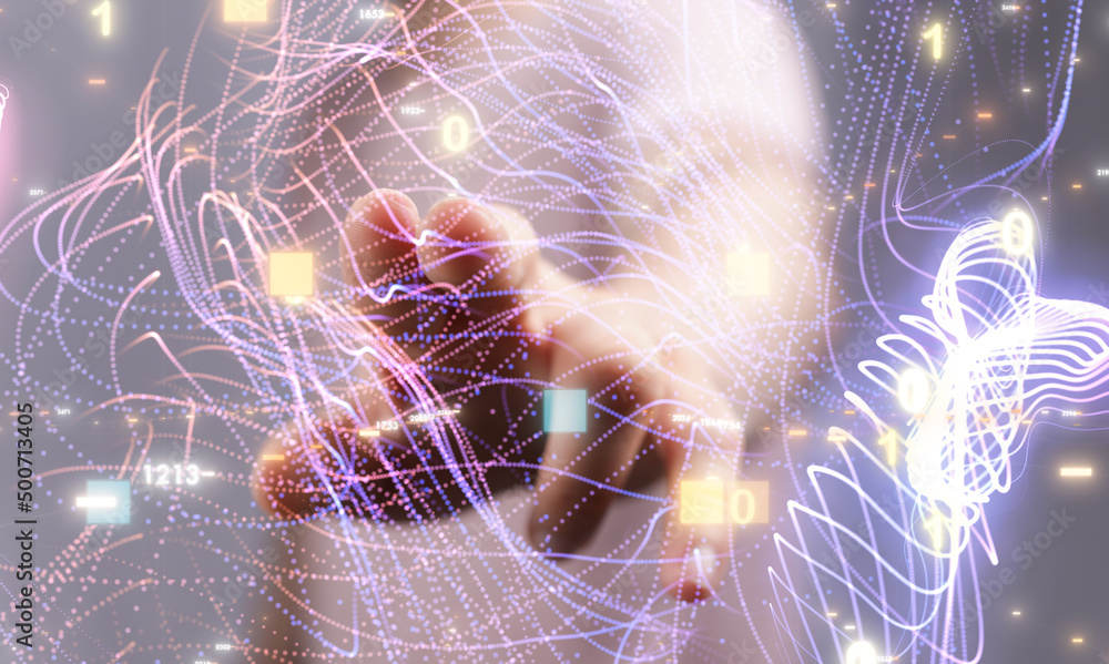 Wall mural digital technology background. network connection dots and lines.