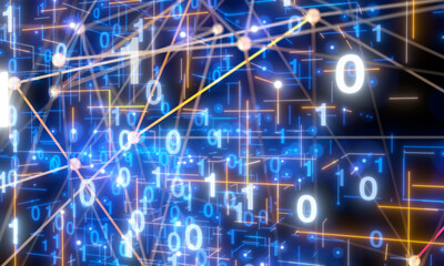 Neural network 3D illustration. Big data and cybersecurity