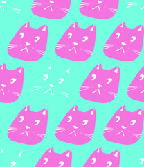 Kitty print for apparel. Seamless pattern with cute cats