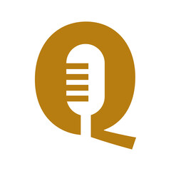 Podcast or Radio Logo design using Microphone with Q vector