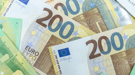 Euro banknotes background close up.