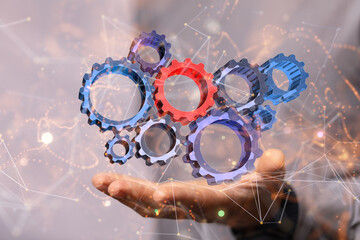 gear system data. Connecting lines and dots.Big data visualization