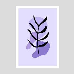 Botanical wall art vectors. Artistic image of foliage outline with abstract shapes. Plant art design for printing, cover art, wallpaper, minimalist and natural art