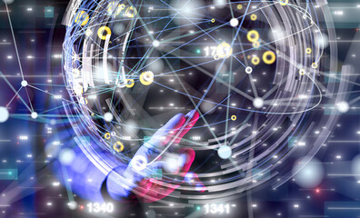 Global network. Blockchain. 3D illustration. Neural networks and artificial intelligence. Abstract