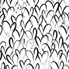 seamless pattern background, love concept with hearts, paint strokes and splashes, black and white
