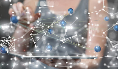 Global network. Blockchain. 3D illustration. Neural networks and artificial intelligence. Abstract