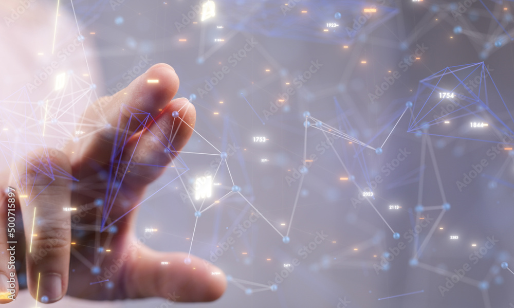 Poster Neural network concept. Connected cells with links.