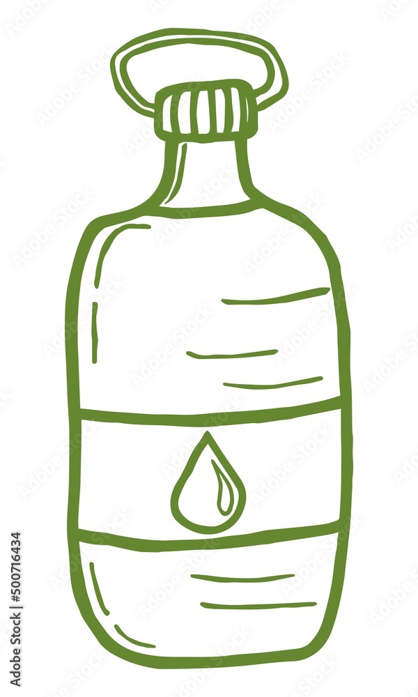 Wall mural hand-drawn vector sketch of flask with water. green monochrome outline doodle icon isolated on trans