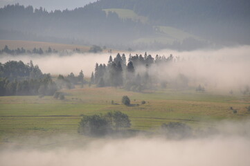 mgła, poranek, Pieniny, Kluszkowce, góry, wiosna, chmury, 
